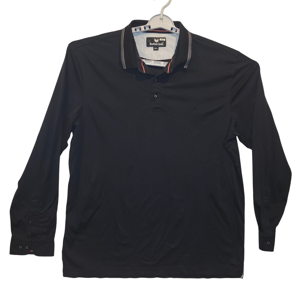 Buttercloth Mens Long Sleeve Polo Shirt Black 100% Cotton Size 2XL RN 153890